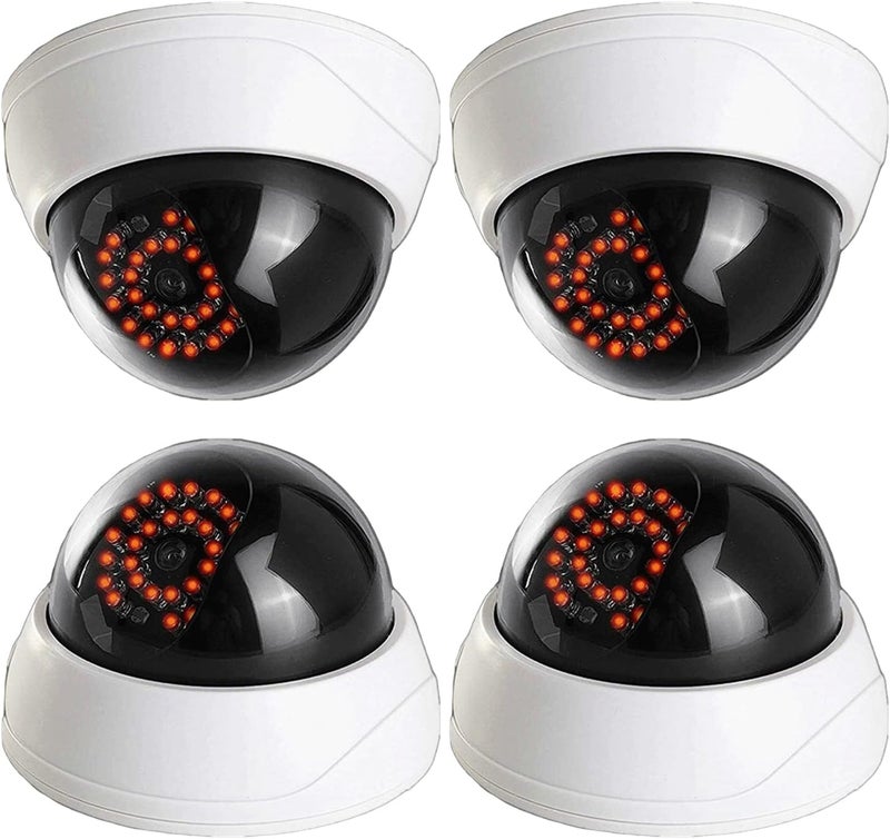 MaximalPower Fake CCTV Security Dummy Dome Camera with Red LED Light for Home, Shop, Business, etc. (4 Pack) - Image 1